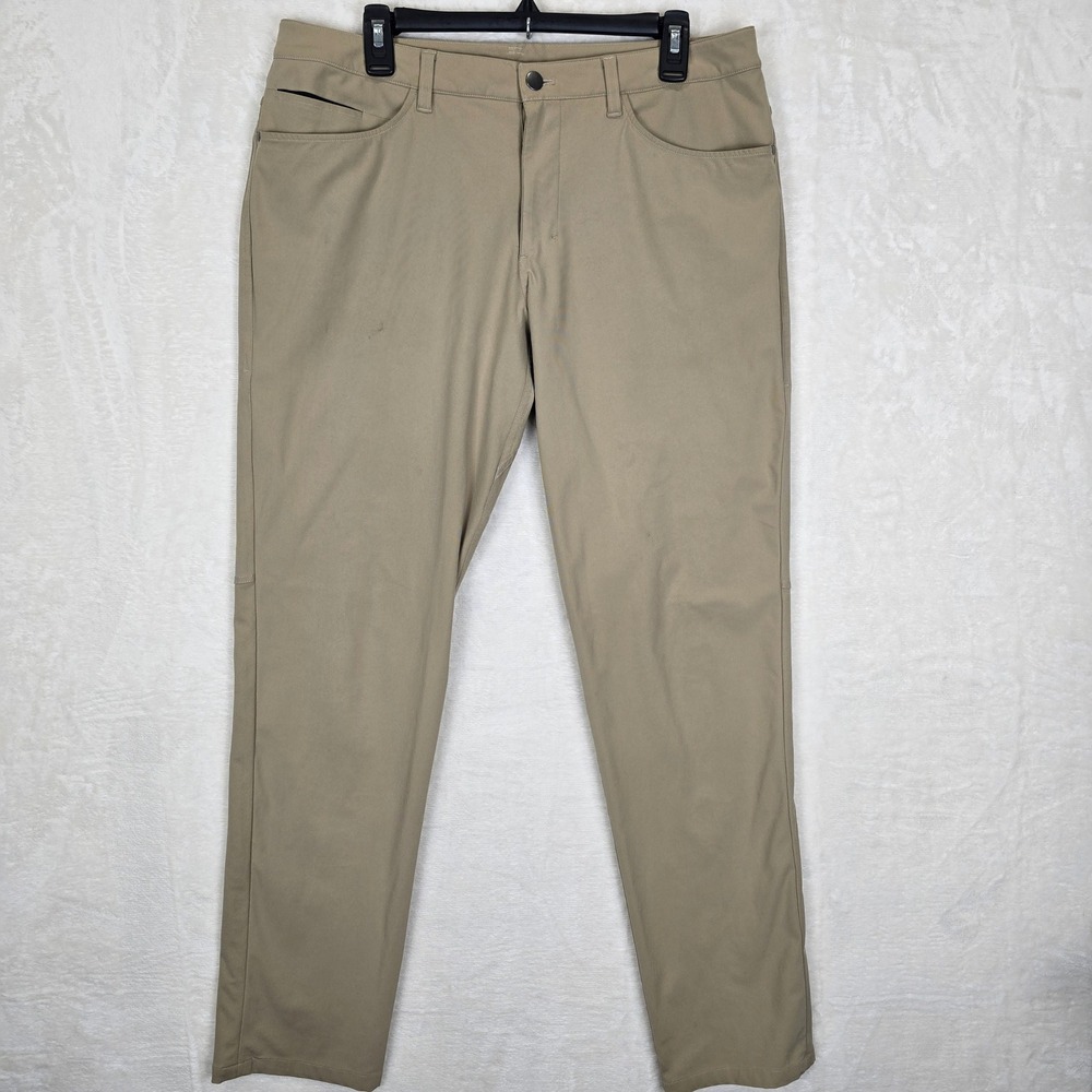 Lululemon ABC Pant Mens 35x33 Khaki Tan Five Pocket Technical Stretch Trousers